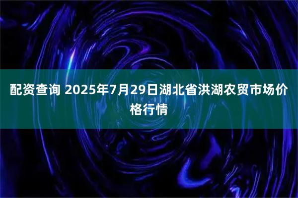 配资查询 2025年7月29日湖北省洪湖农贸市场价格行情